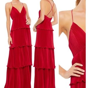 Mac Duggal Pleated Tiered Gown Red